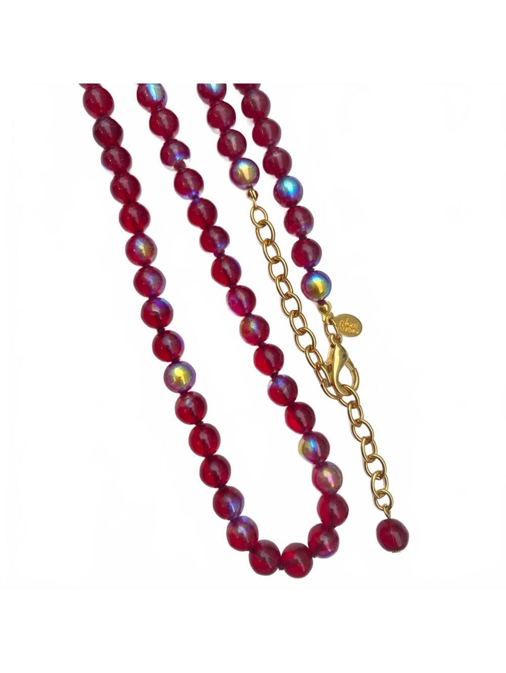 Joan Rivers Ruby Red AB Glass Bead Necklace Gold Tone 30" - Picture 6 of 7